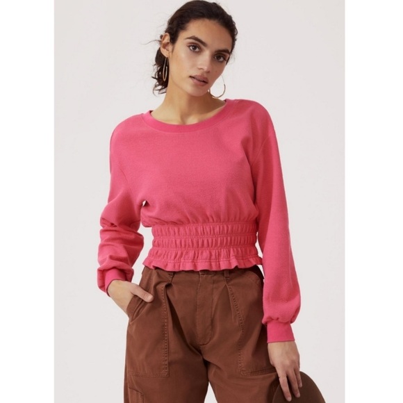 Anthropologie Maeve Smocked Waist Long Sleeve Pink Top - Picture 1 of 5